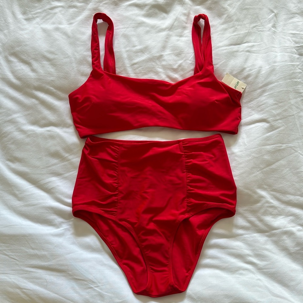Aerie Wide Strap Scoop Bikini - Red - XL